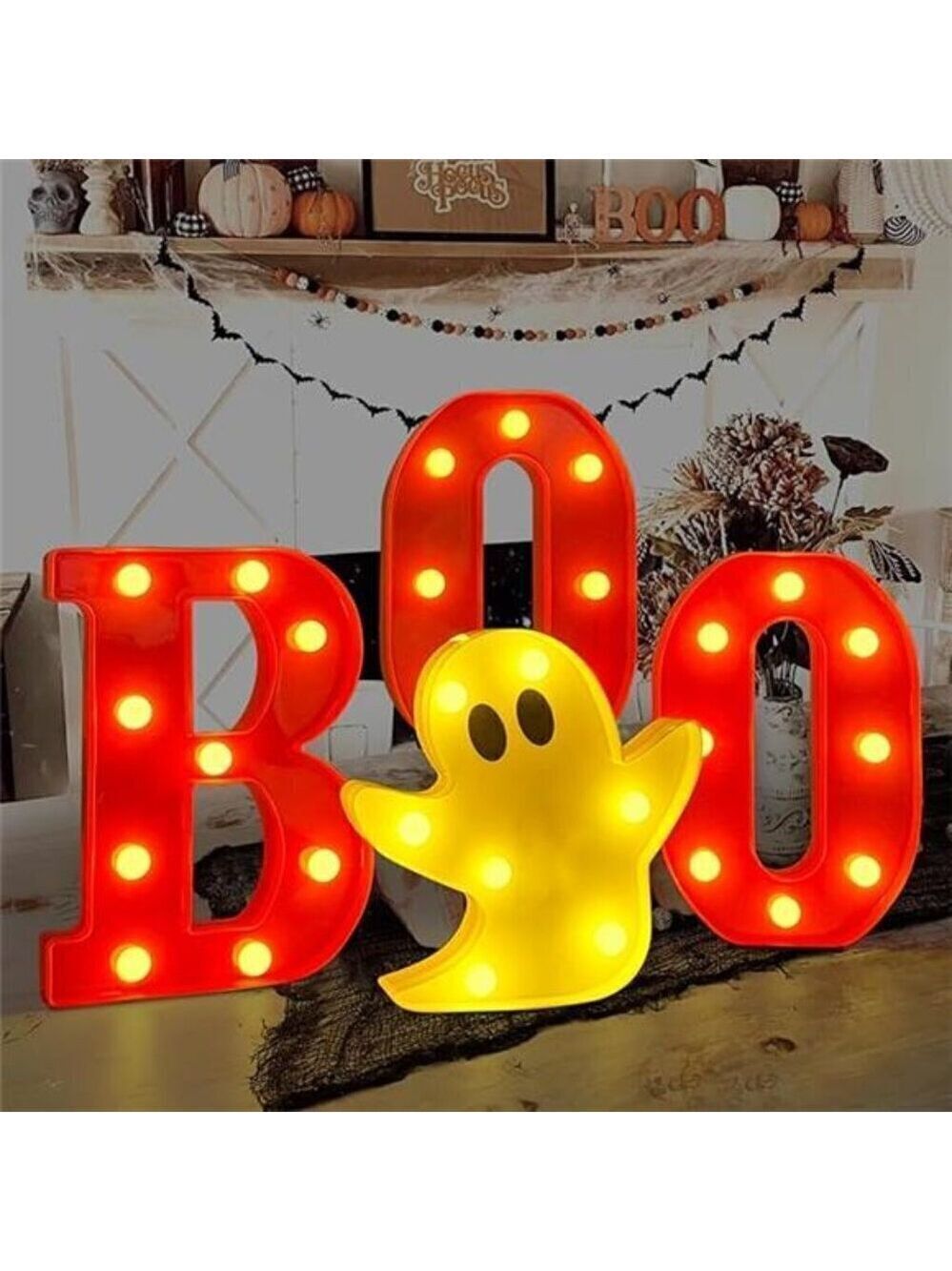 Halloween Decorations Indoor - 4 LED Light Up Letters Boo and Ghost Marquee Sign - Picture 7 of 7